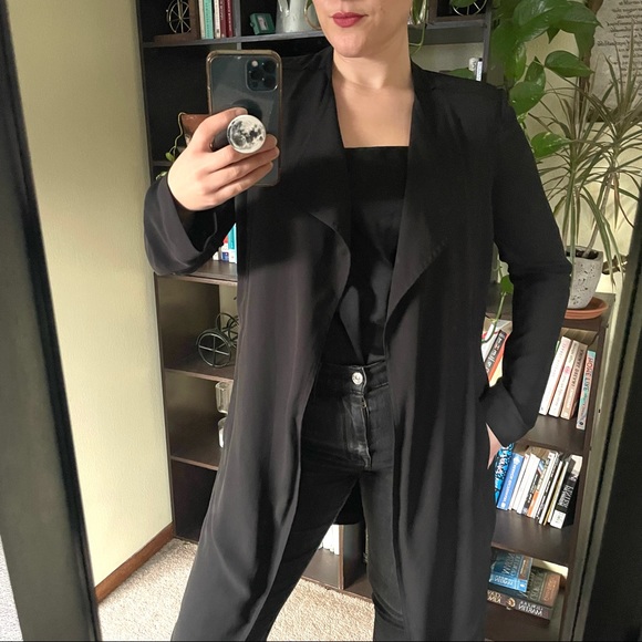 Babaton Jackets & Blazers - Babaton Black Chiffon Open Front Blazer XS